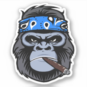 Sticker Gorille motard fumant cigare art animalier