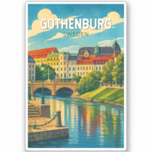 Sticker Göteborg Suède Illustration Voyage Art Vintage
