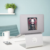 Sticker Goth Girl Rose Noir Déplaisant mignon (Ordinateur portable sur le bureau)