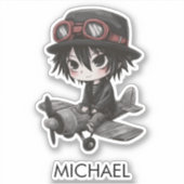 Sticker Gothic Boy Pilot flies Airplane Personalized Anime (Devant)