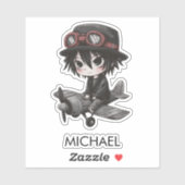 Sticker Gothic Boy Pilot flies Airplane Personalized Anime (Feuille)