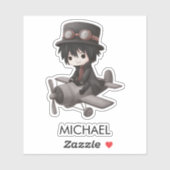 Sticker Gothic Boy Pilot flies Airplane Personalized Anime (Feuille)