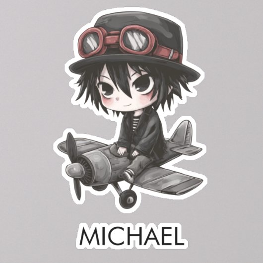 Sticker Gothic Boy Pilot flies Airplane Personalized Anime