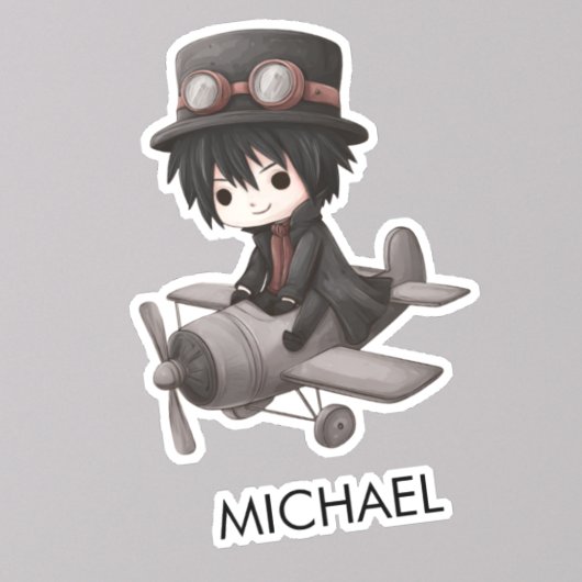 Sticker Gothic Boy Pilot flies Airplane Personalized Anime