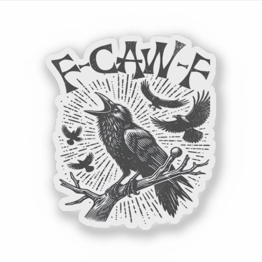Sticker Gothic Crow F-Caw-F Humor Funny Essential Retro Cl (Devant)