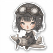Sticker Gothic Girl Pilot flying Airplane Cute Anime (Devant)