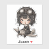 Sticker Gothic Girl Pilot flying Airplane Cute Anime (Feuille)