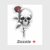 Sticker Gothique Halloween Crâne et Rose (Feuille)