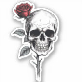 Sticker Gothique Halloween Crâne et Rose (Devant)