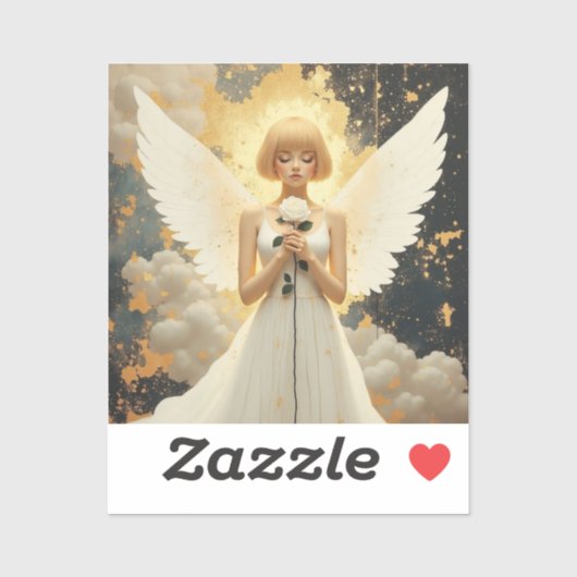 Sticker Grâce Céleste | Joli Ange et Rose (Feuille)