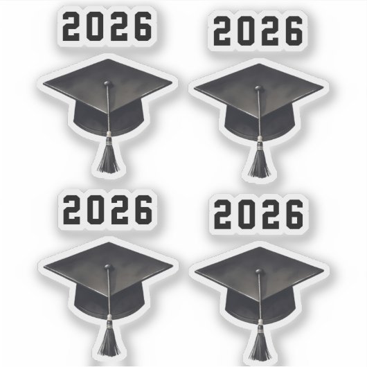 Sticker Graduation 2025 noir blanc casquette ensemble de 4 (Devant)