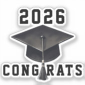 Sticker Graduation 2025 noir blanc casquette félicitations (Recto)