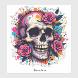 Sticker Graffiti crâne et Rose
