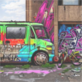 Sticker Graffiti de Van et de Vélo Abandonné Art urbain (Recto)