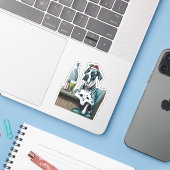 Sticker Grand Chien Danois (Ordinateur portable avec iPhone)