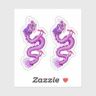 Sticker Grand dragon rose et violet et bleu
