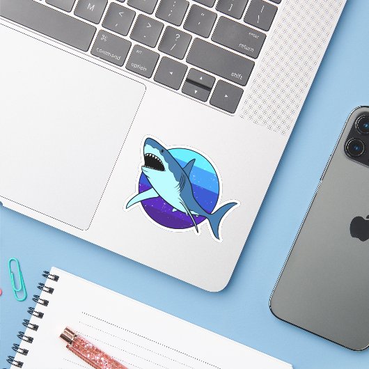 Sticker Grand requin blanc (Ordinateur portable avec iPhone)