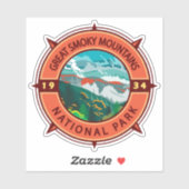 Sticker Grand Smoky Mountains Parc national Retro Compass (Feuille)