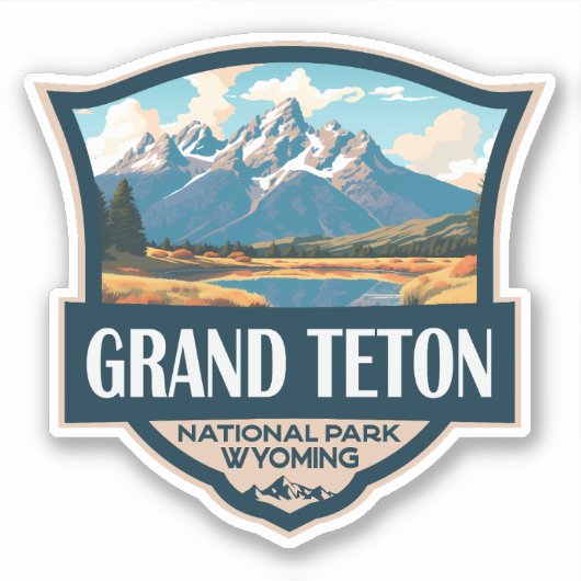 Sticker Grand Teton National Park Illustration Retro (Devant)