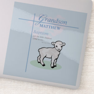 Sticker Grandson Baptême Blue Boy Lamb Personnalisé