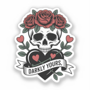 Sticker Graphisme Darkly Yours : Crâne gothique avec roses
