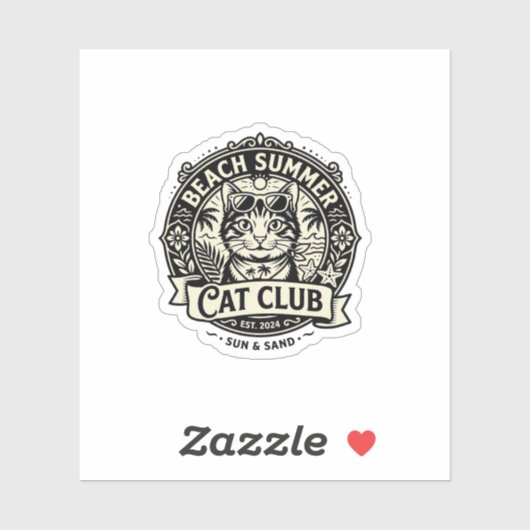 Sticker Graphisme de chat drôle d'été de plage - Été de pl (Feuille)