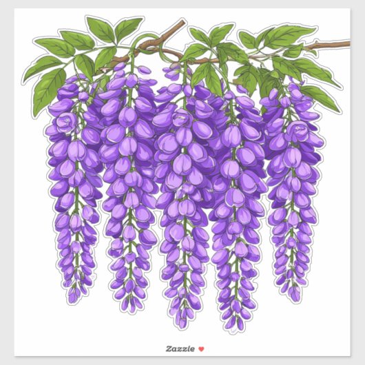 Sticker Grappes de glycine violette en fleurs (Feuille)