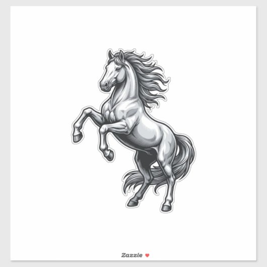 Sticker Gravure Ancienne Cheval Cabré Design Vectoriel_1 (Feuille)