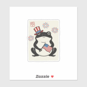 Sticker Gravure vintage de grenouille patriotique Vector A