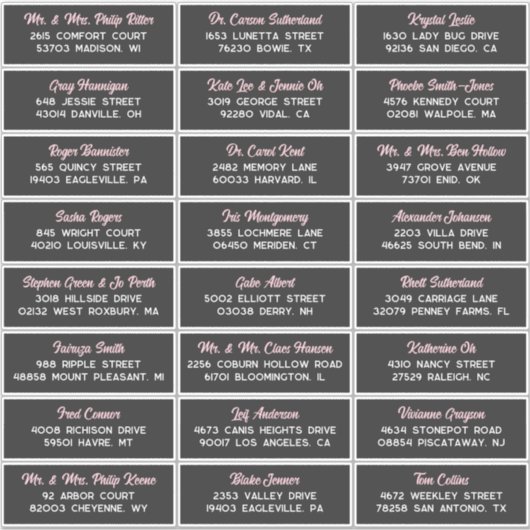 Sticker Gray Blush Retro Script 24 Wedding Guest Address (Devant)