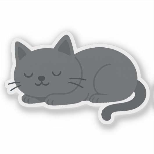 Sticker Gray Cat Sleeping Peacefully – Minimalist Cat Art (Devant)