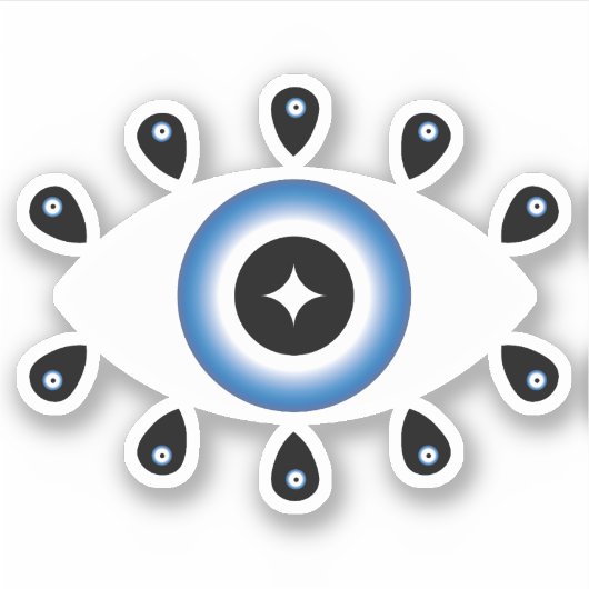 Sticker Grec Mal Oeil Bleu Noir Blanc (Devant)