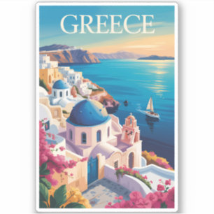 Sticker Grèce Santorin Illustration Voyage Art Vintage