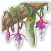 Sticker Green anole with Fuchsias  (Devant)