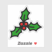 Sticker Green Holly avec Red Berries Graphique de Noël (Feuille)