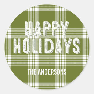 Sticker Green Plaid Christmas Happy Holidays