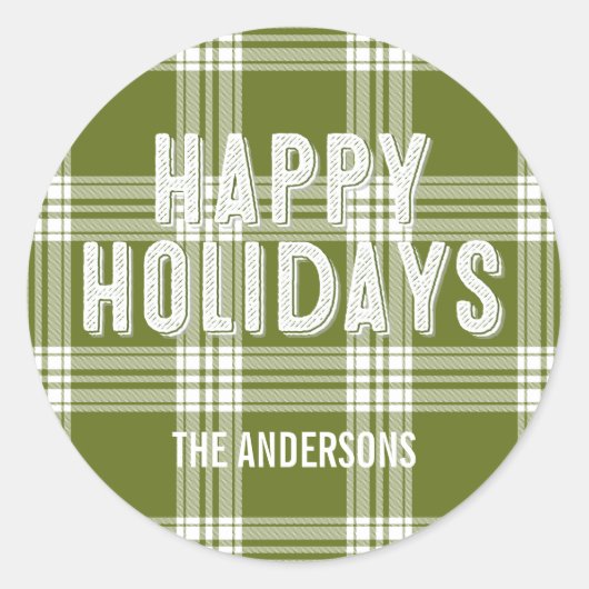 Sticker Green Plaid Christmas Happy Holidays (Devant)