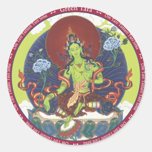 STICKER Green Tara - met mantra (Voorkant)