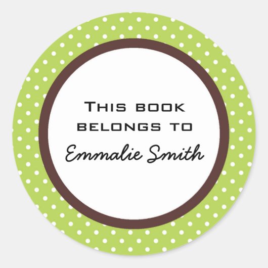 Sticker Green White Polka Dot et Brown Book Name (Devant)