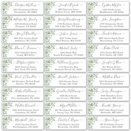 Sticker Greenery Eucalyptus Script Mariage Adresse d'hôte (Devant)