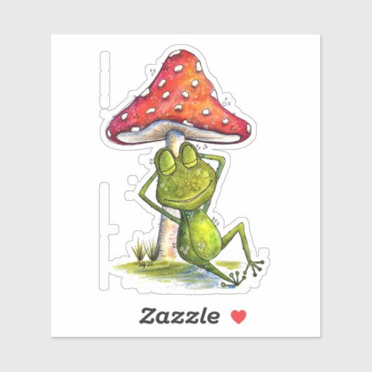 Sticker Grenouille à couchage lunaire sous un champignon (Feuille)
