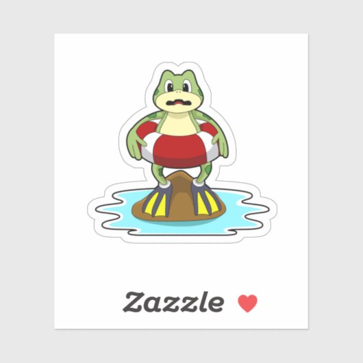 Sticker Grenouille à la natation avec anneau de natation (Feuille)