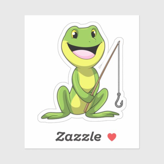 Sticker Grenouille à la pêche avec canne à pêche (Feuille)
