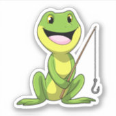 Sticker Grenouille à la pêche avec canne à pêche (Devant)