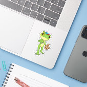 Sticker Grenouille au baseball avec gant de baseball (Ordinateur portable avec iPhone)