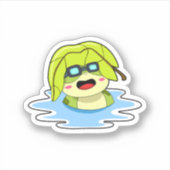 Sticker Grenouille avec feuille à la natation (Devant)