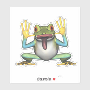 Sticker Grenouille drôle avec la langue qui sort