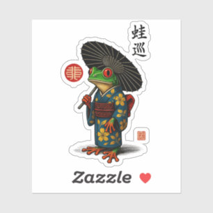 Sticker Grenouille Edo en Kimono avec Parasol