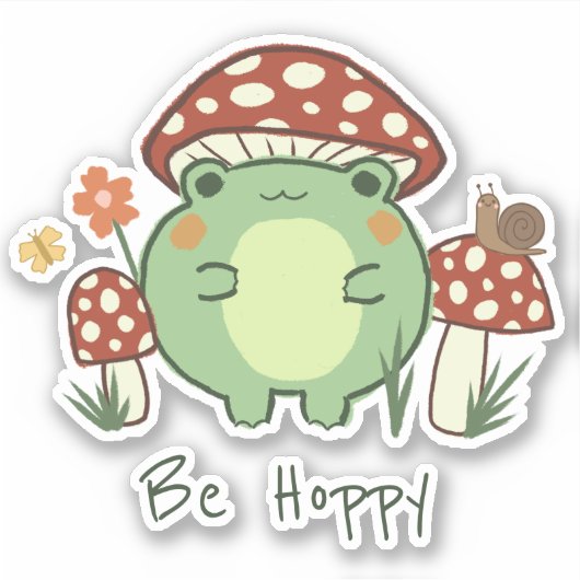 Sticker Grenouille et champignons | Be Hoppy Vinyl (Devant)