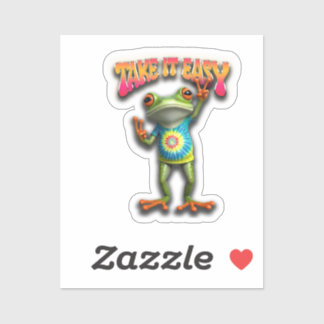 Sticker Grenouille Hippie Prenez les Choses Calmement Amus